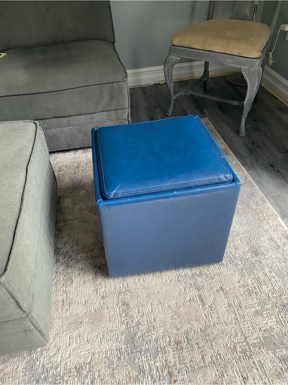 Blue Square Storage Ottoman